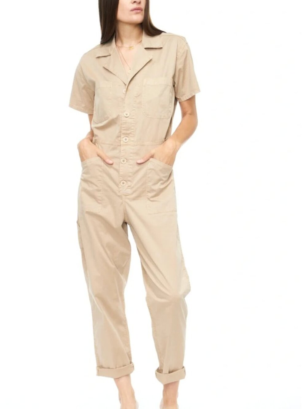 Pistola Grover Short Sleeve Jumpsuit in Sesame - Size L